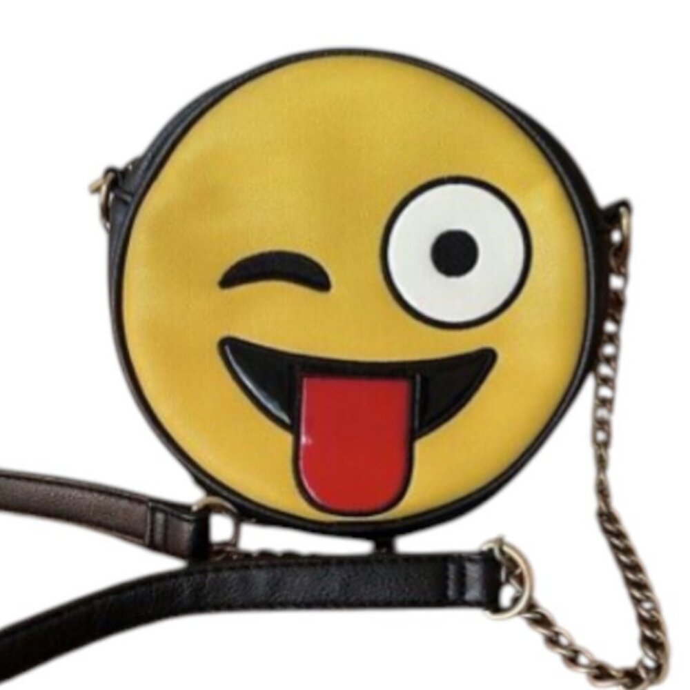 Olivia Miller black and yellow emoji round crossbody handbag